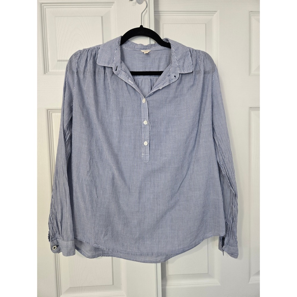 J.Crew Womens Blue White Striped Cotton Henley Blouse Top XS